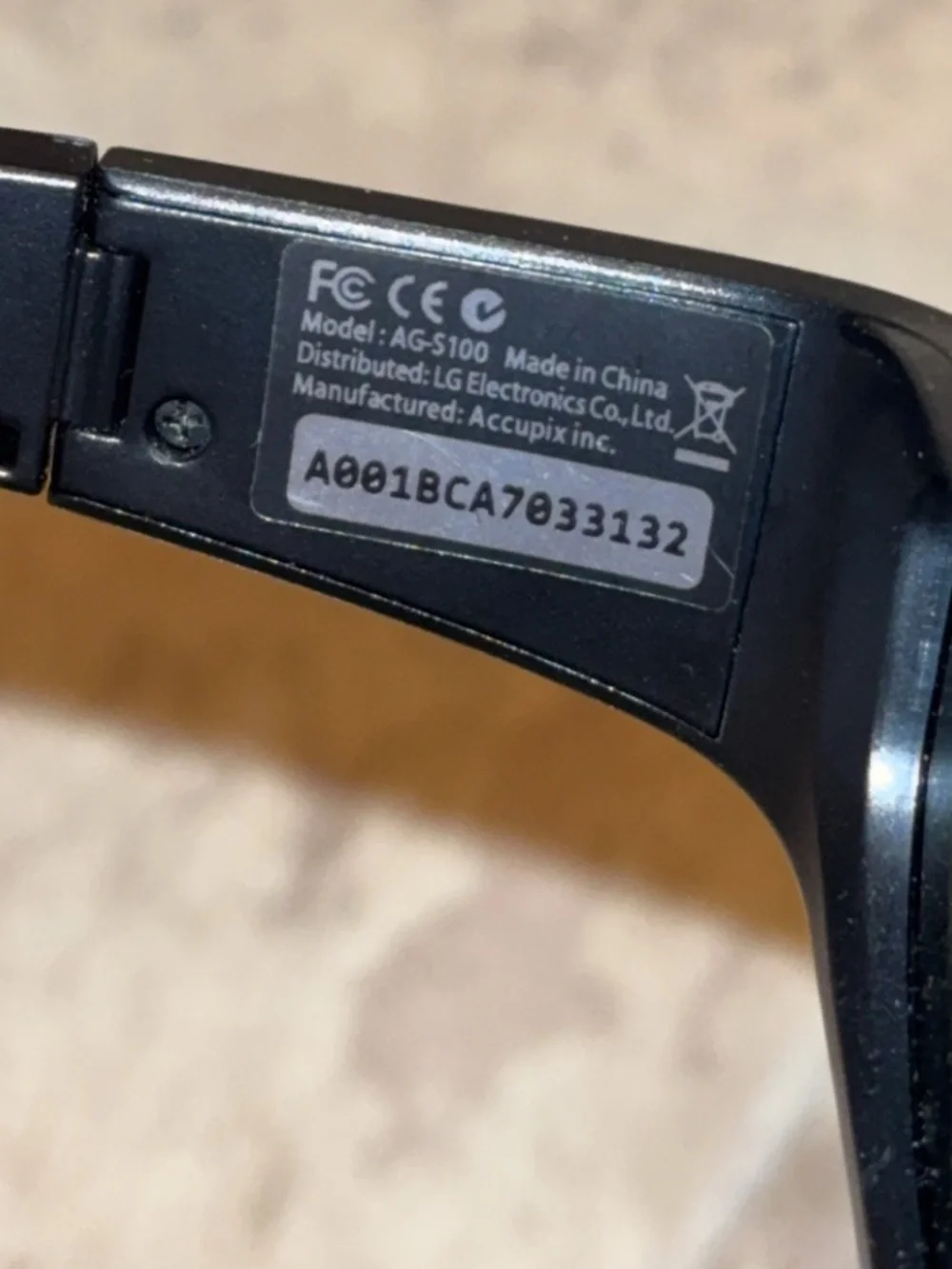 LG AG-S100 3D Glasses Active Shutter without charging cable black